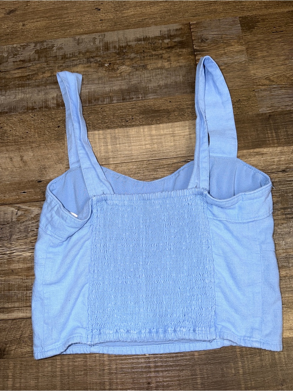 Abercrombie & Fitch Blue Linen Blend Crop Tank Top Smocked Back Sz Small - Picture 4 of 8